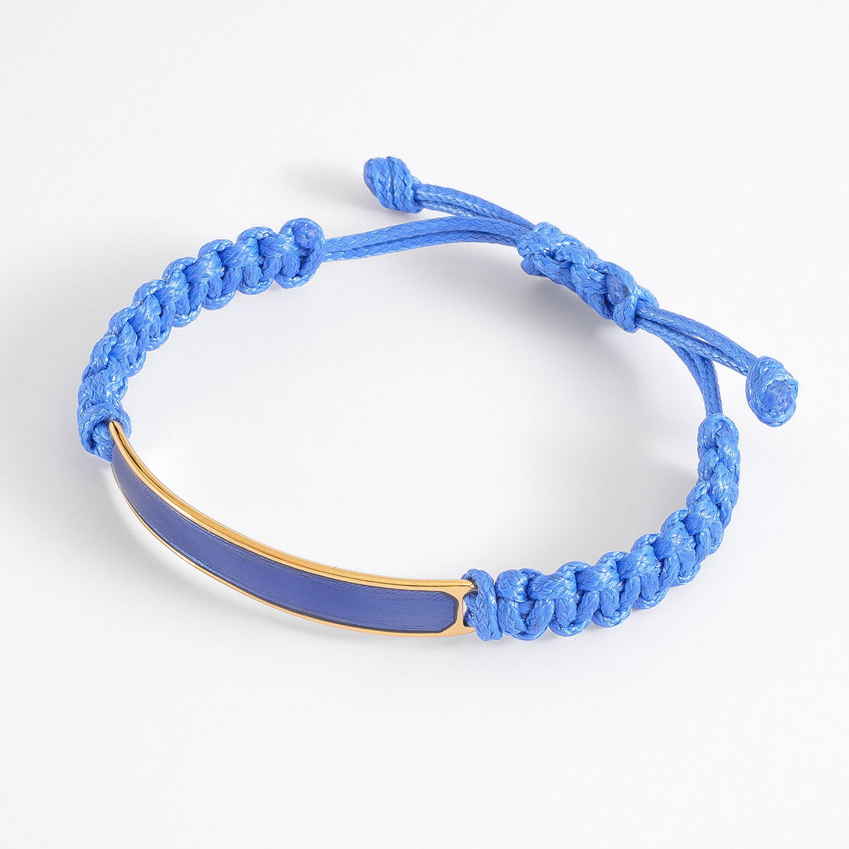 Pulsera ajustable cordón azul banda oro 18k