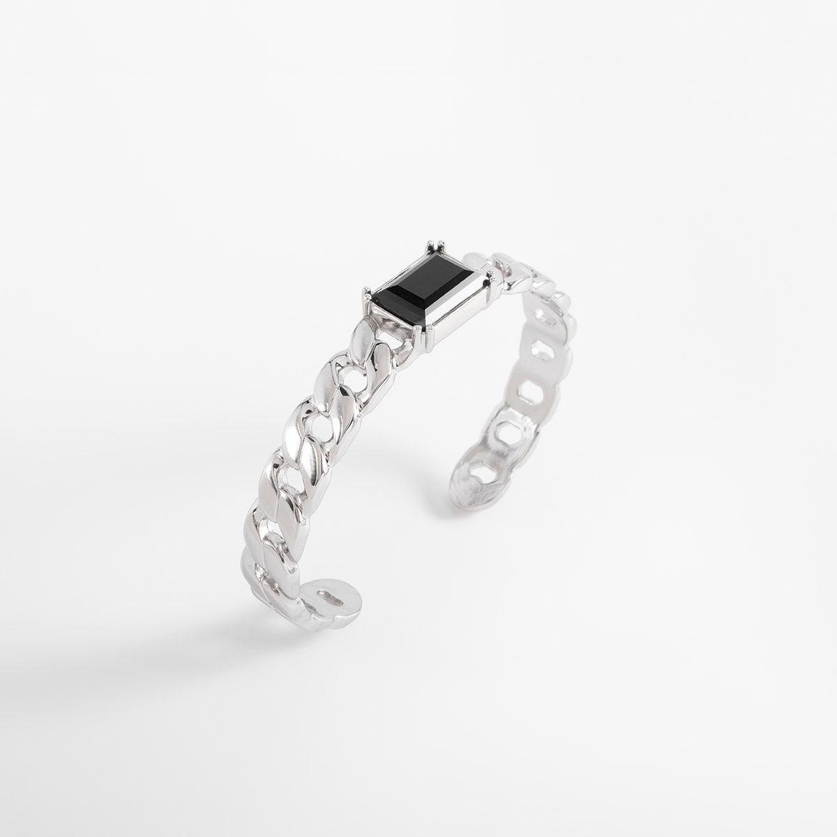 Pulsera en baño de rodio con piedra negra