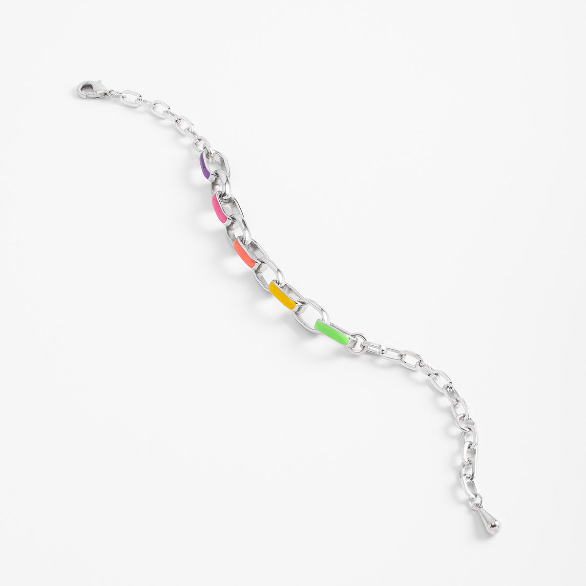 Pulsera en baño de rodio eslabones con esmalte en tonos pastel