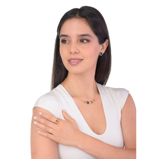 Anillos en baño de oro con piedras en tono amatista y rosa