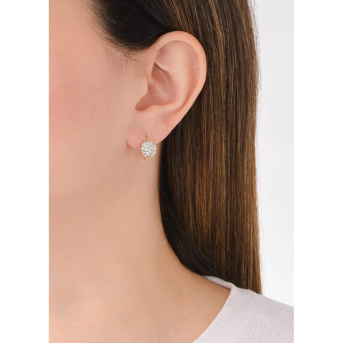 Aretes en baño de oro con piedra cristal