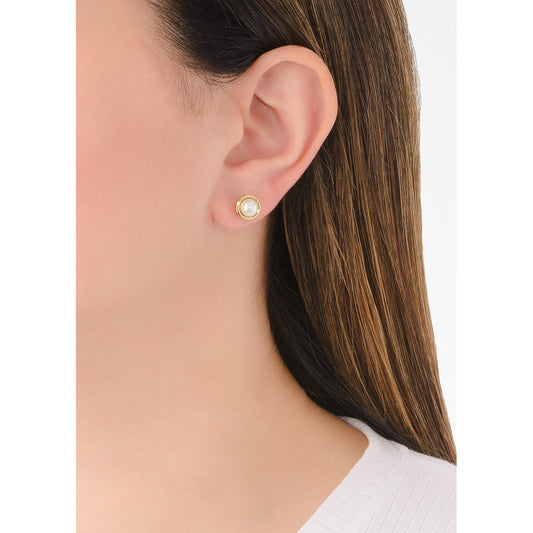 Aretes baño de oro con media perla incrustada