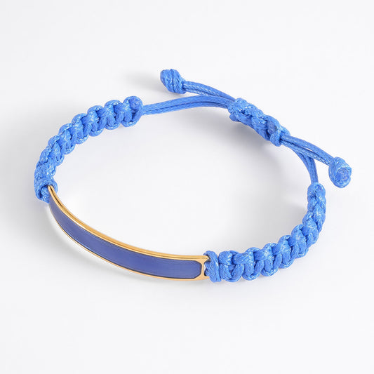 Pulsera ajustable cordón azul banda oro 18k