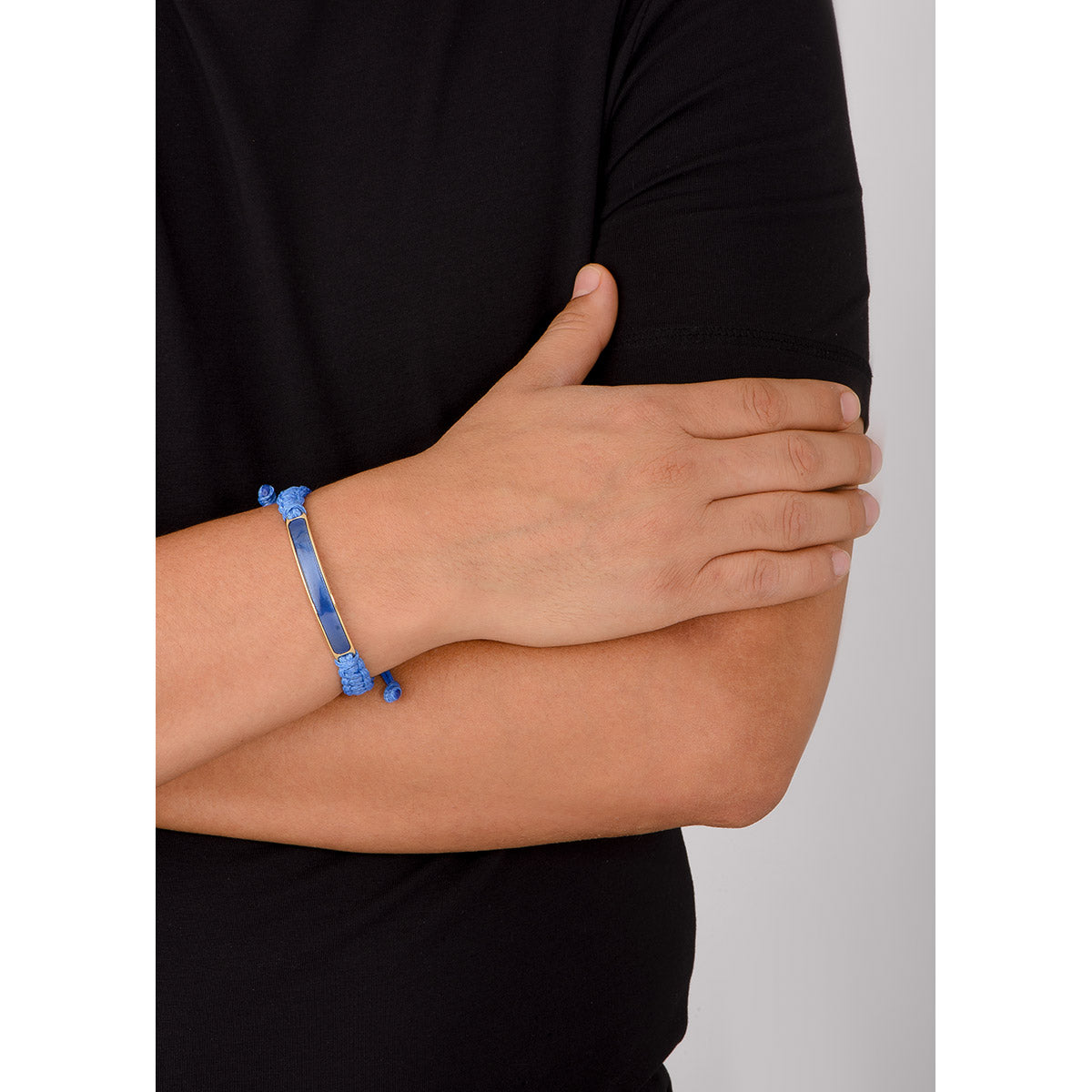 Pulsera ajustable cordón azul banda oro 18k