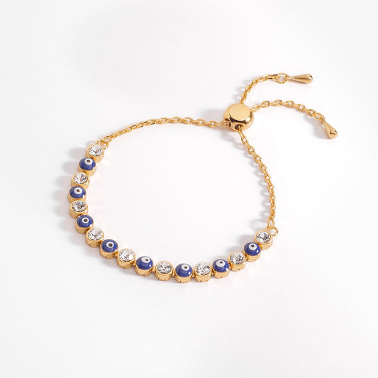 Pulsera ajustable baño de oro con ojos turcos y cristal