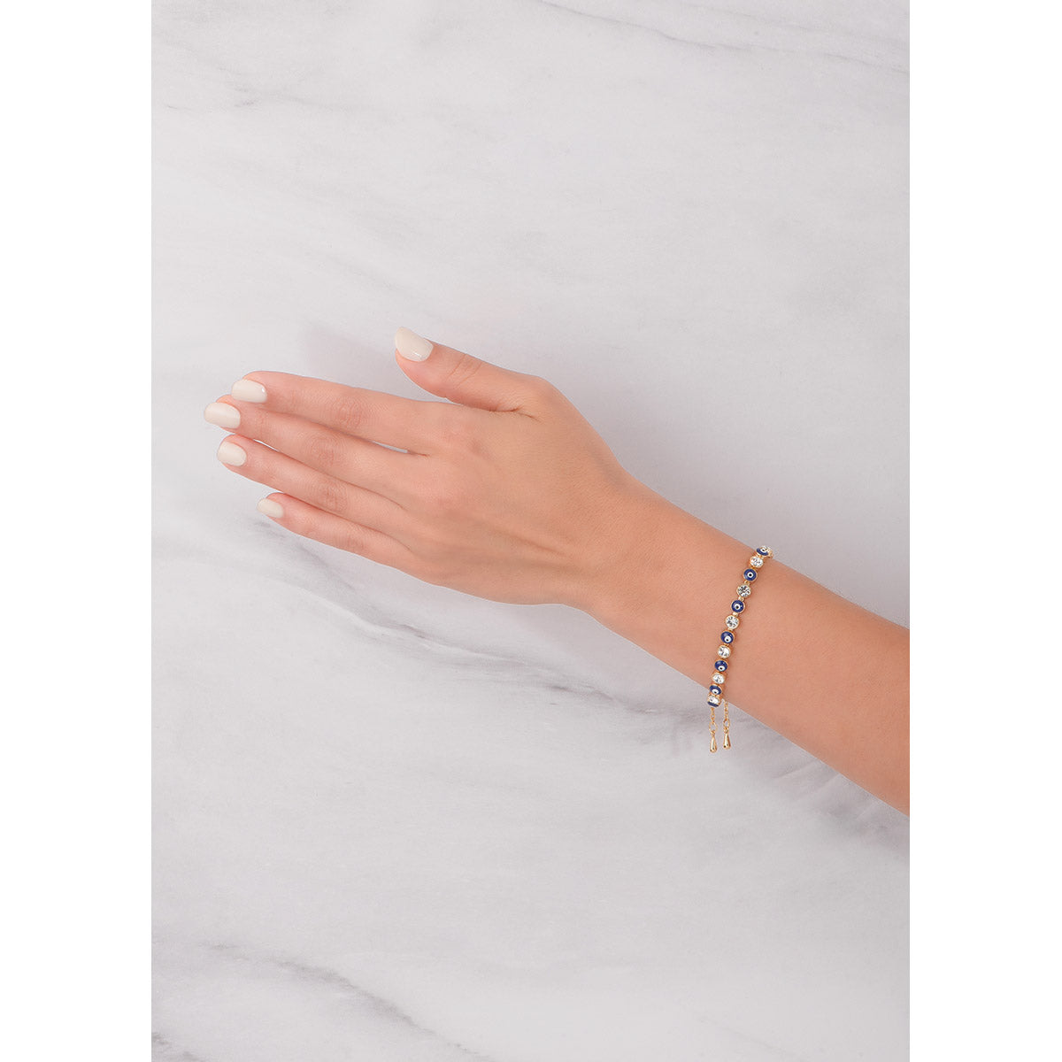 Pulsera ajustable baño de oro con ojos turcos y cristal