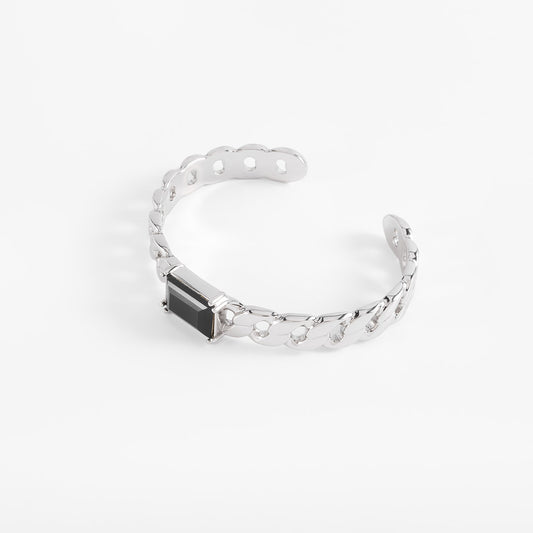 Pulsera en baño de rodio con piedra negra