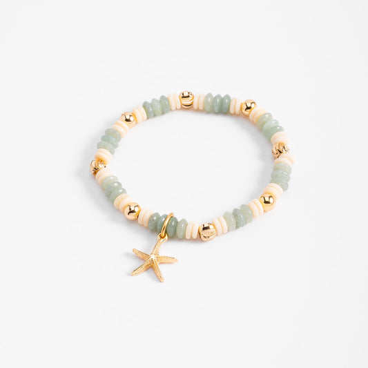 Pulsera en baño de oro con cuentas verde y crema