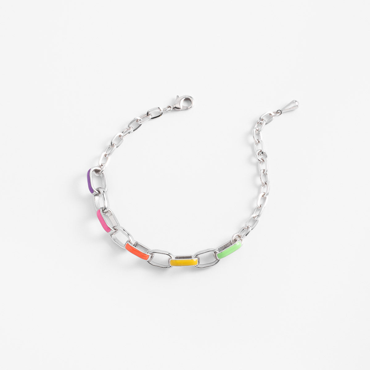 Pulsera en baño de rodio eslabones con esmalte en tonos pastel