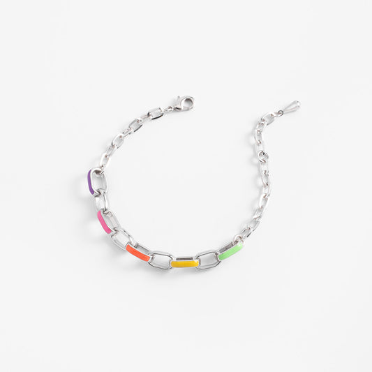 Pulsera en baño de rodio eslabones con esmalte en tonos pastel
