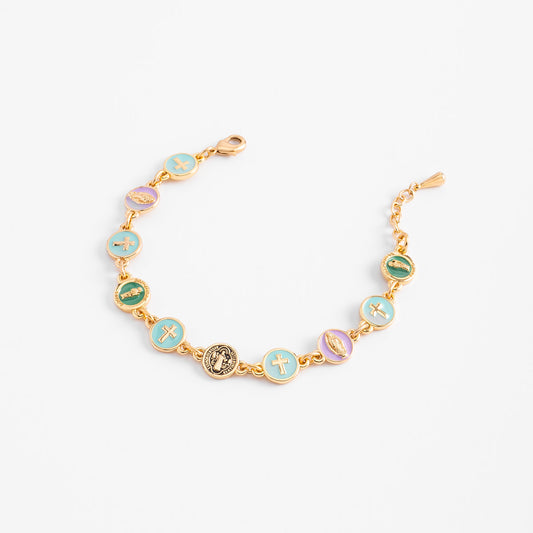 Pulsera en baño de oro con dijes esmaltados multicolor